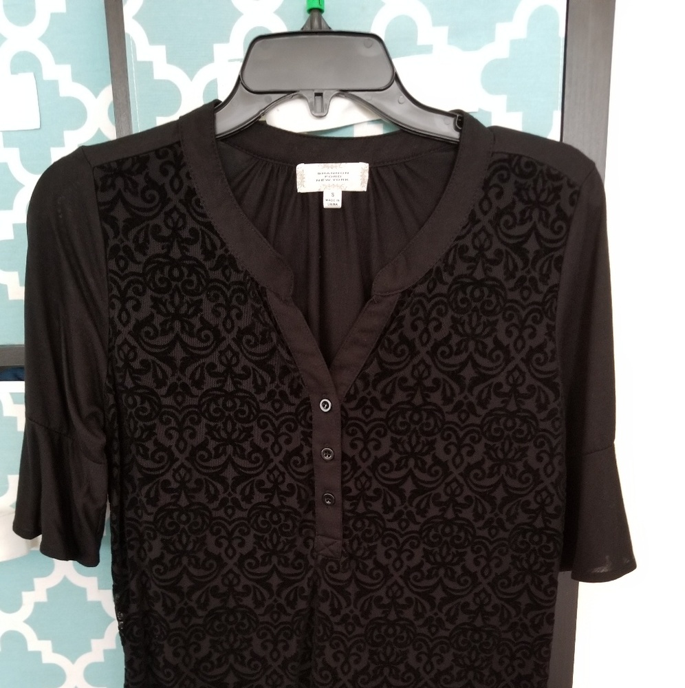 Black Blouse - Paisley Velvet Detail